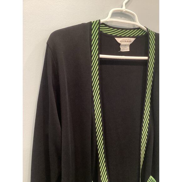 Misook Womens Open Cardigan Size Large Black Green Striped Work Career Office - Picture 5 of 10